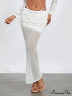 Ivory Lace Patchwork Cropped Shrug Blossom Skirt Set