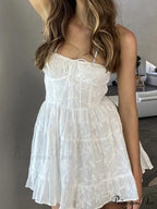 Jacquard Mesh Paneled Trendy White Mini Dress