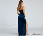 Janet Velvet High Charming Slit Formal Dress
