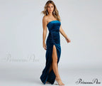 Janet Velvet High Charming Slit Formal Dress