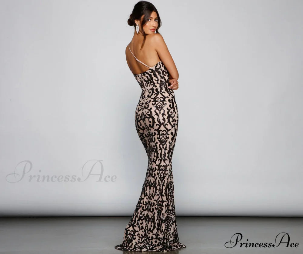 Jasmine One-Shoulder Stylish Sequin Mermaid Dress