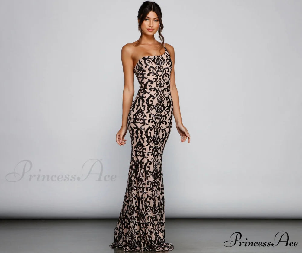 Jasmine One-Shoulder Stylish Sequin Mermaid Dress