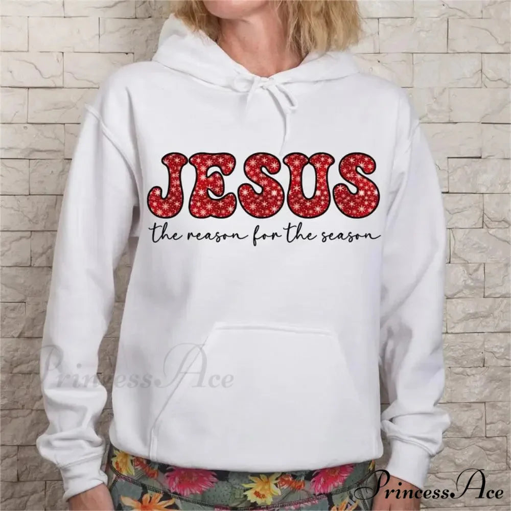 Jesus Reason Season Graphic Casual Long Sleeve Christmas Hoodie