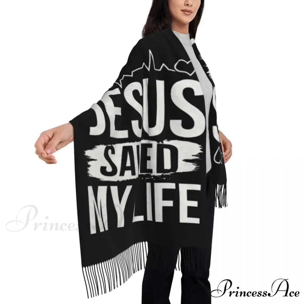Jesus Saved My Life Warm Winter Christian Faith Shawl Wrap Scarf
