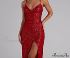 Jewel Formal High Charming Slit Sequin Dress