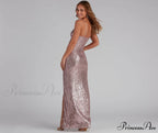 Jewel Formal High Charming Slit Sequin Dress