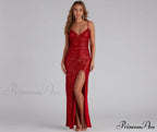 Jewel Formal High Charming Slit Sequin Dress