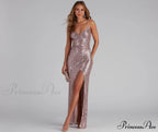 Jewel Formal High Charming Slit Sequin Dress