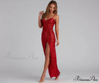 Jewel Formal High Charming Slit Sequin Dress