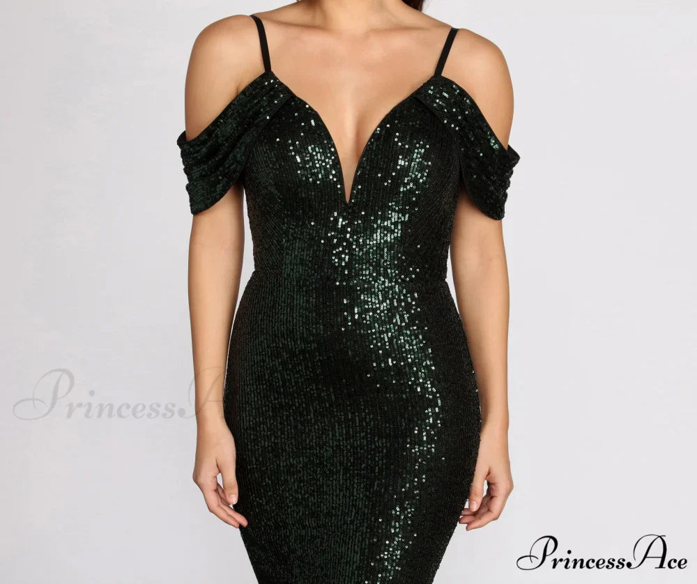 Jillian Deep Stylish V Sequin Dress