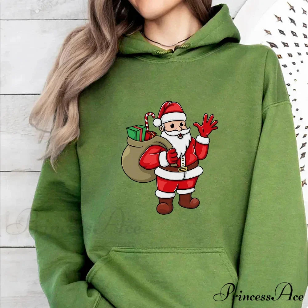 Jolly Santa Claus Cartoon Print Long Sleeve Chic Christmas Hoodie