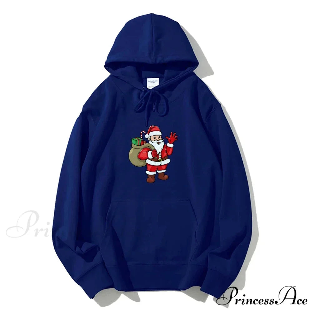 Jolly Santa Claus Cartoon Print Long Sleeve Chic Christmas Hoodie