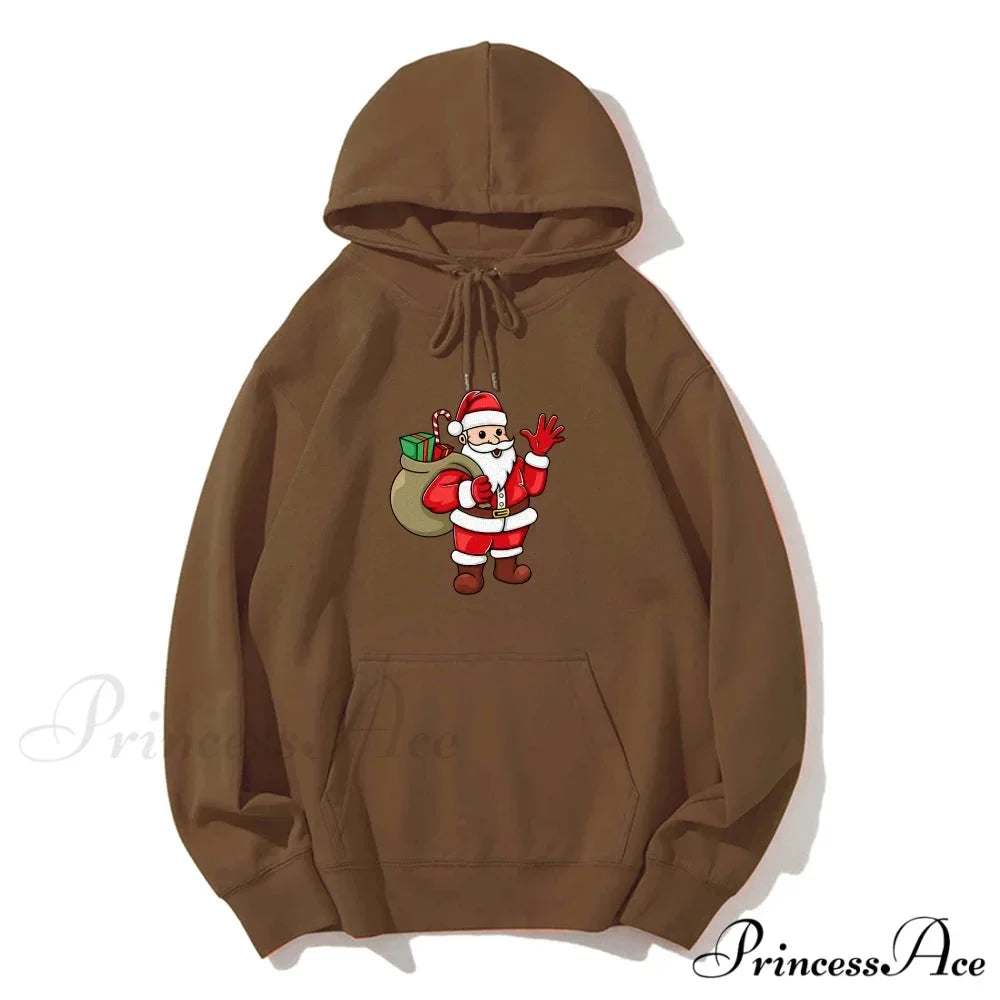 Jolly Santa Claus Cartoon Print Long Sleeve Chic Christmas Hoodie