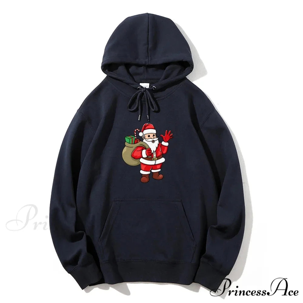 Jolly Santa Claus Cartoon Print Long Sleeve Chic Christmas Hoodie
