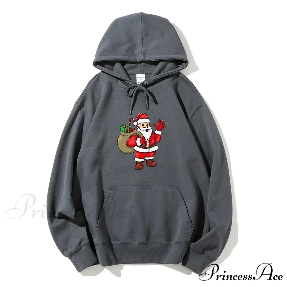Jolly Santa Claus Cartoon Print Long Sleeve Chic Christmas Hoodie