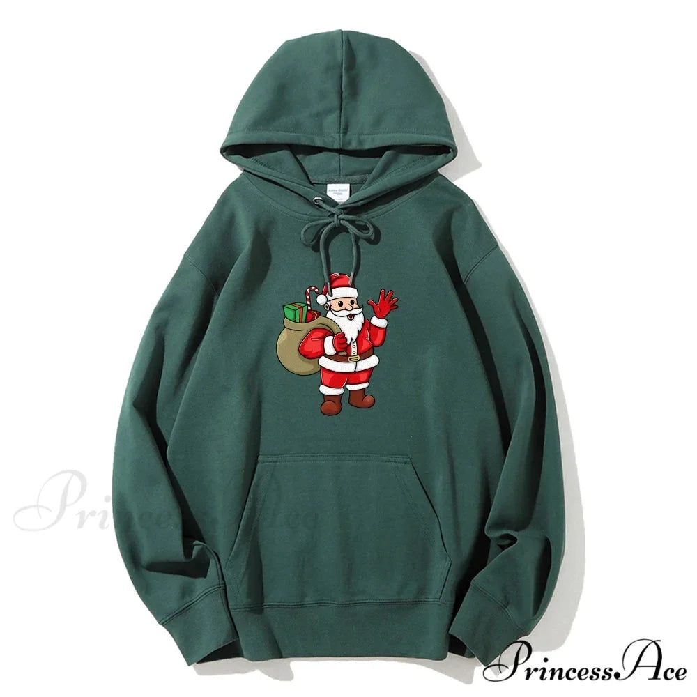 Jolly Santa Claus Cartoon Print Long Sleeve Chic Christmas Hoodie