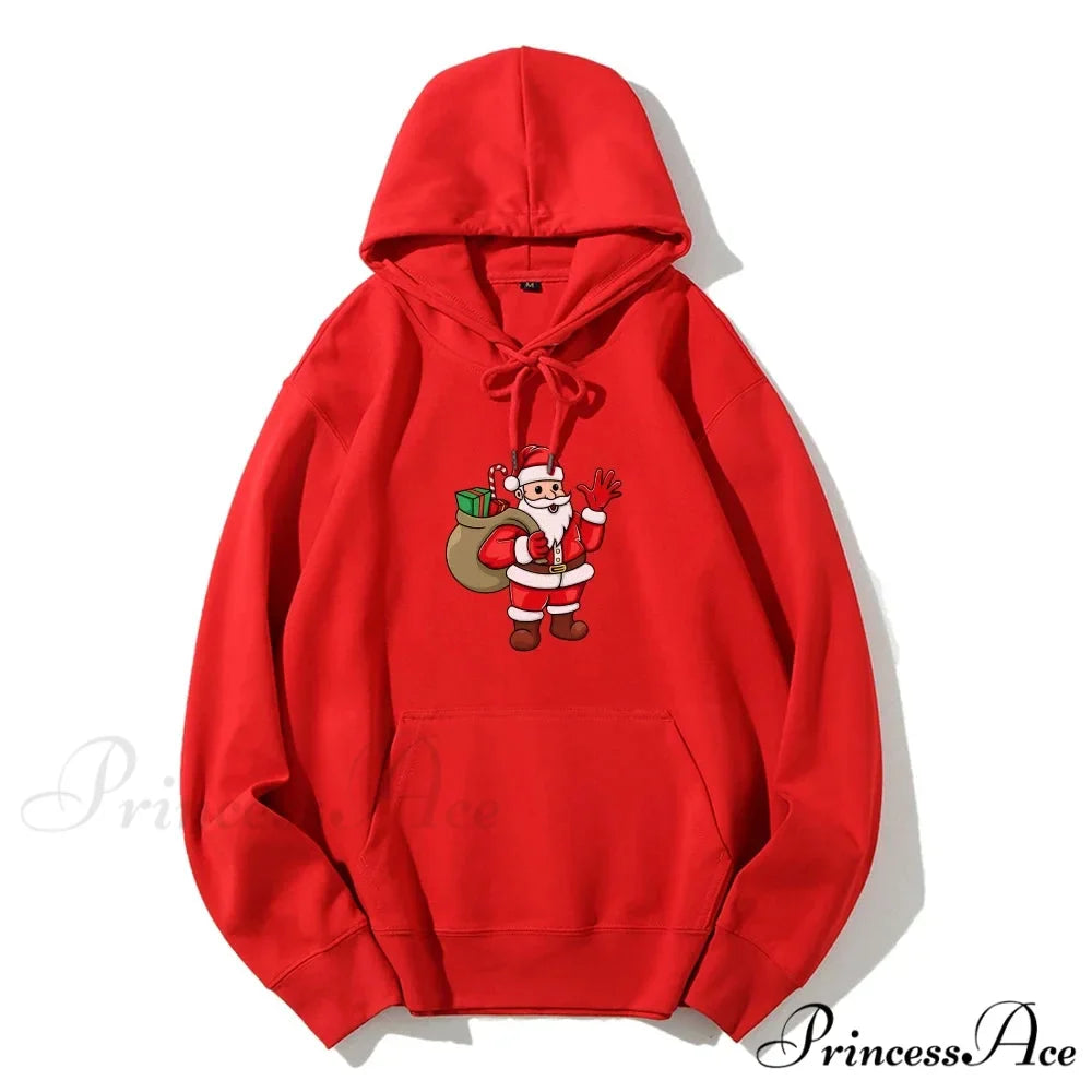 Jolly Santa Claus Cartoon Print Long Sleeve Chic Christmas Hoodie