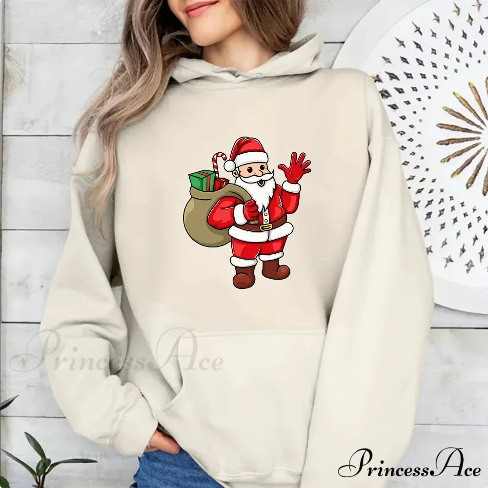 Jolly Santa Claus Cartoon Print Long Sleeve Chic Christmas Hoodie