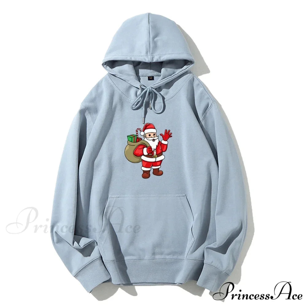 Jolly Santa Claus Cartoon Print Long Sleeve Chic Christmas Hoodie