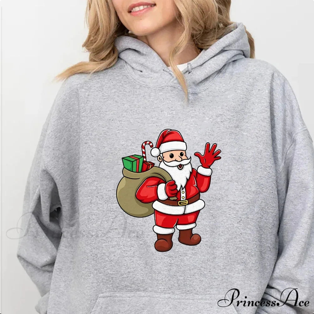 Jolly Santa Claus Cartoon Print Long Sleeve Chic Christmas Hoodie