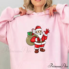 Jolly Santa Claus Cartoon Print Long Sleeve Chic Christmas Hoodie