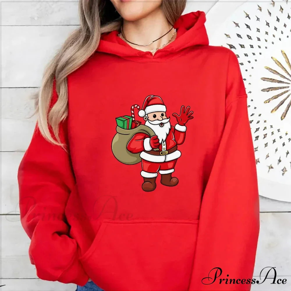 Jolly Santa Claus Cartoon Print Long Sleeve Chic Christmas Hoodie