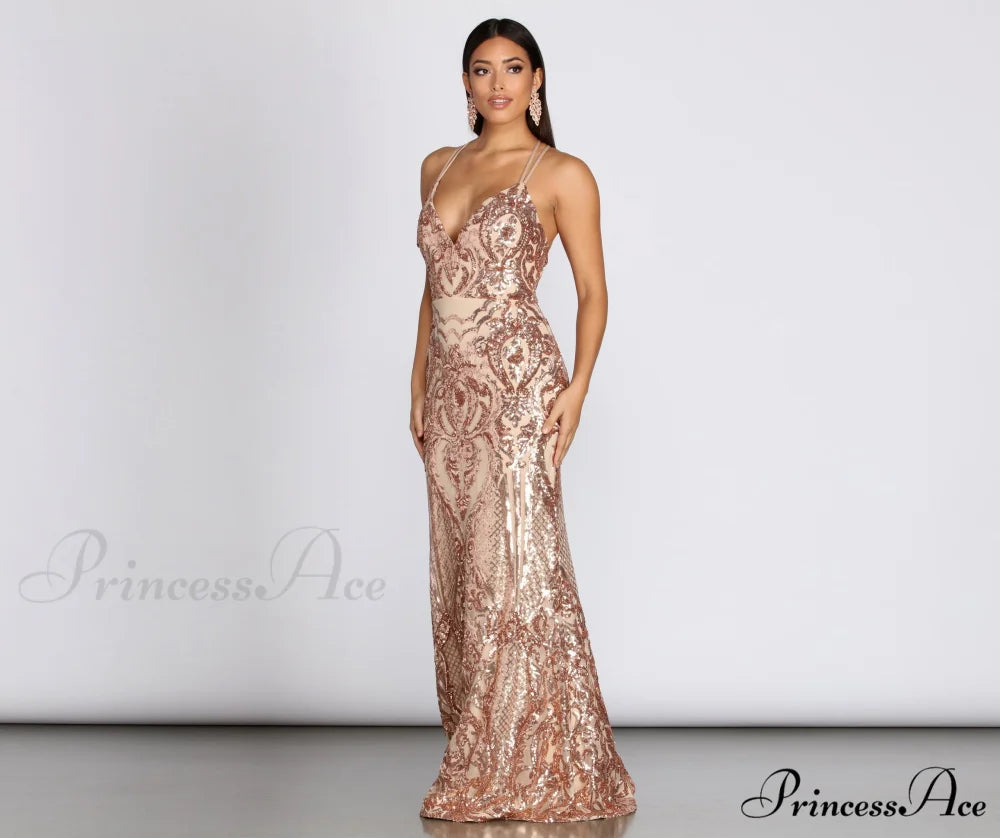 Julieanne Formal Stylish Sequin Scroll Dress