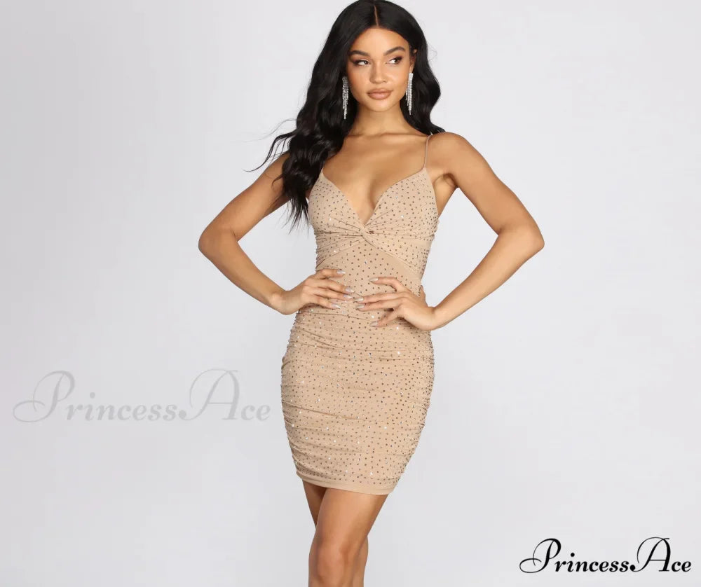 Julissa Knot Front Charming Heat Stone Mini Dress