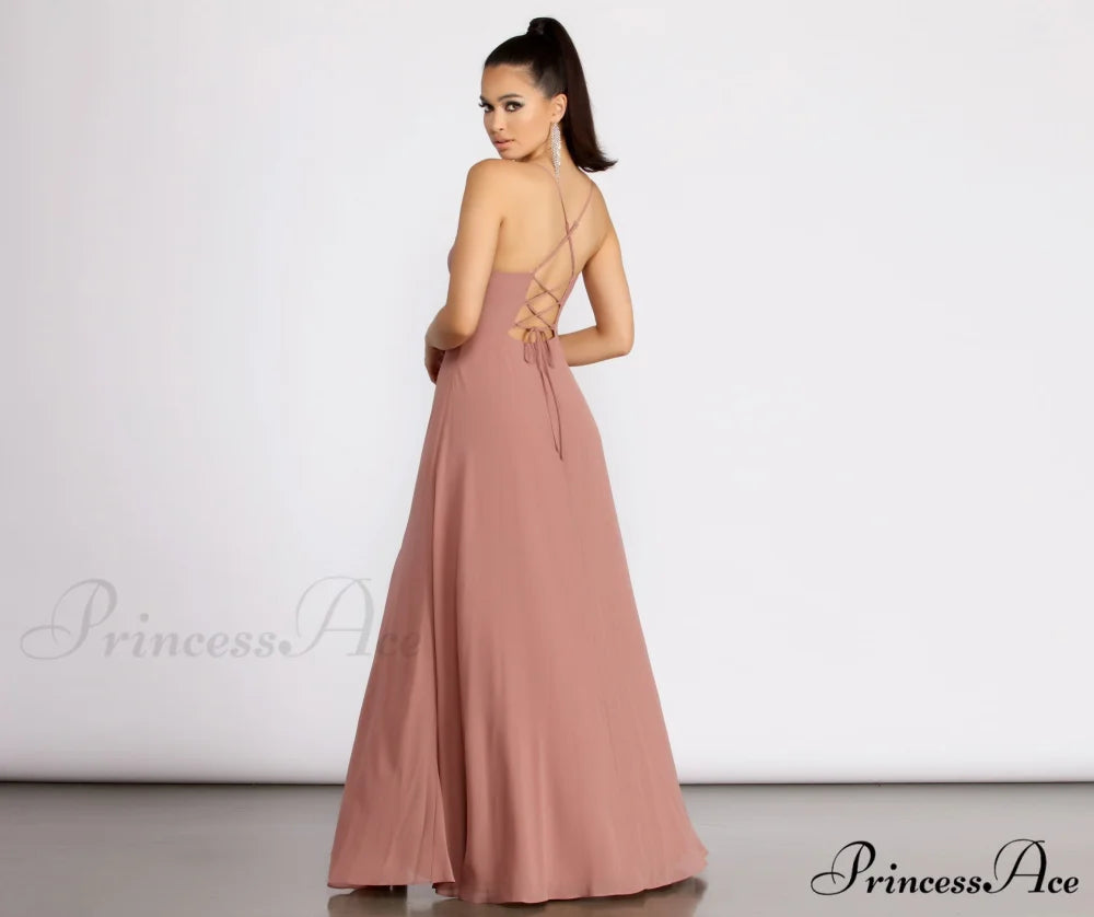 Kai Chiffon Lace Charming Up Back A-Line Dress