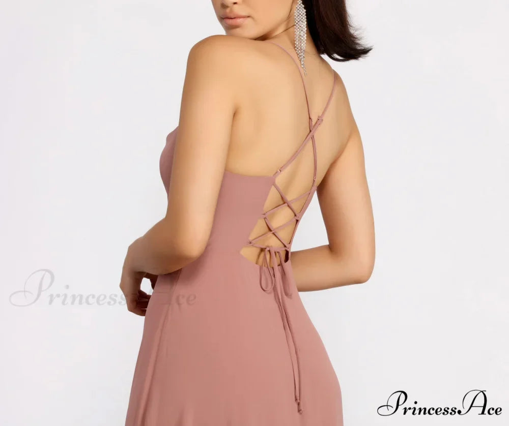 Kai Chiffon Lace Charming Up Back A-Line Dress