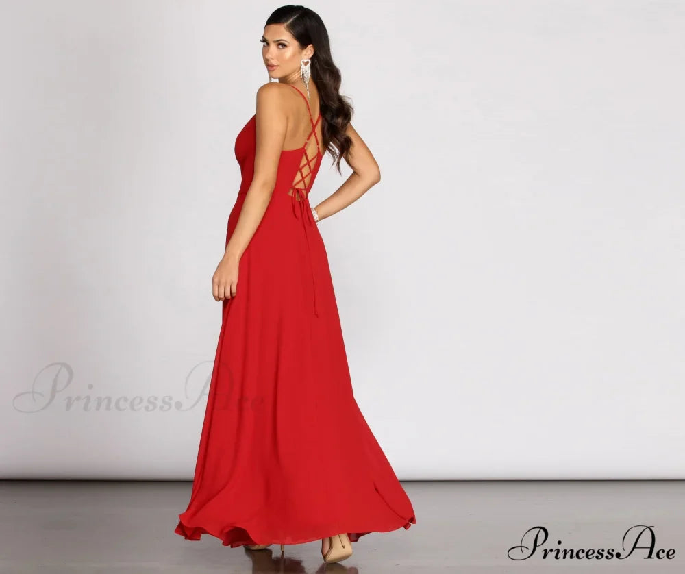 Kai Chiffon Lace Charming Up Back A-Line Dress