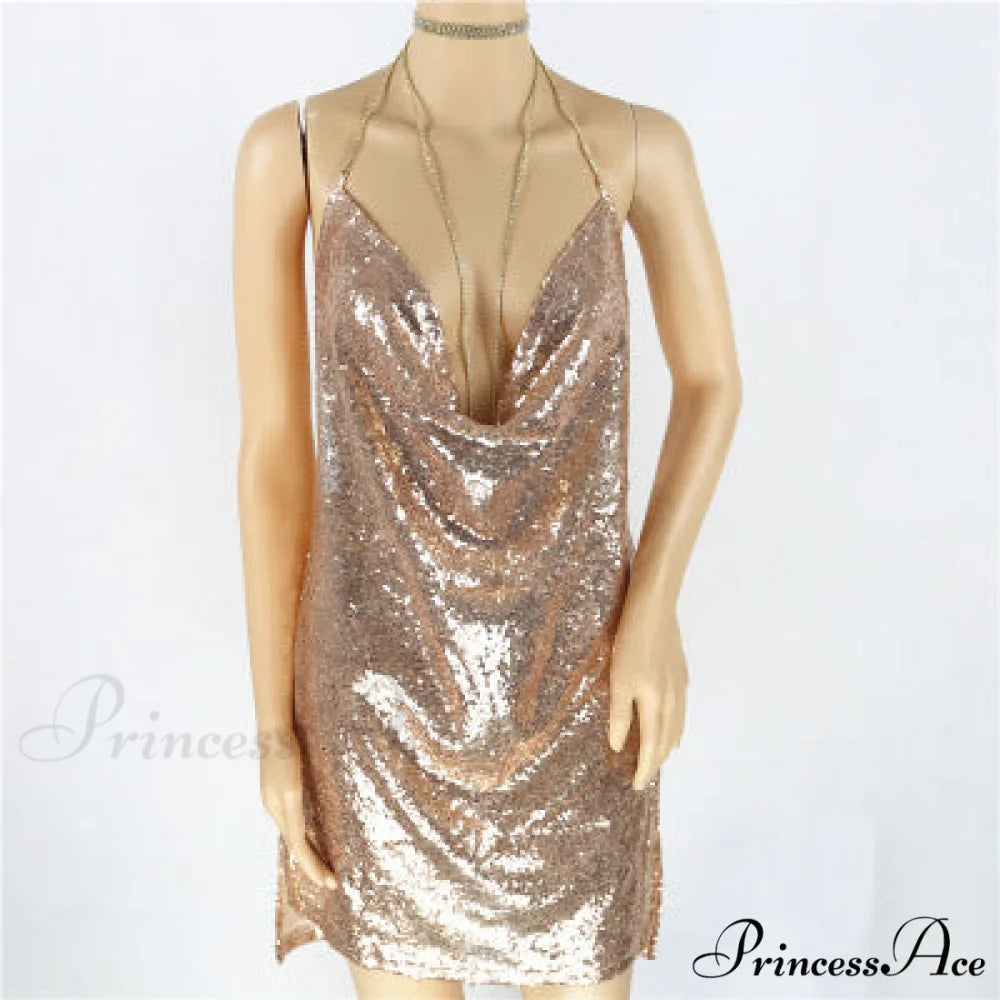 Karina Formal Sequin Charming Cross Back Mini Dress