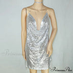 Karina Formal Sequin Charming Cross Back Mini Dress