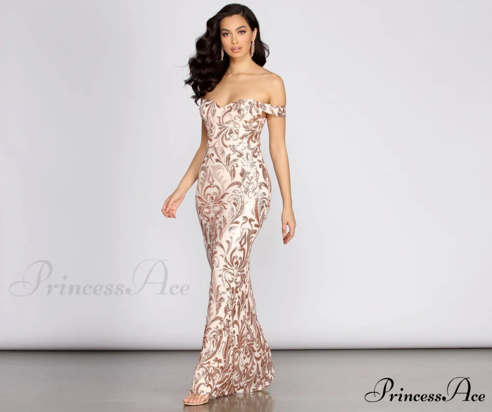 Karleen Sequin Stylish Off Shoulder Dress