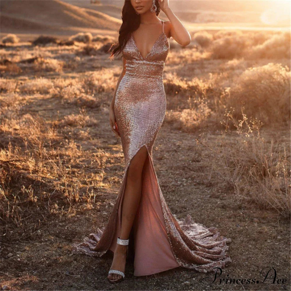 Kayla Sequin Stylish High-Slit Formal Dress