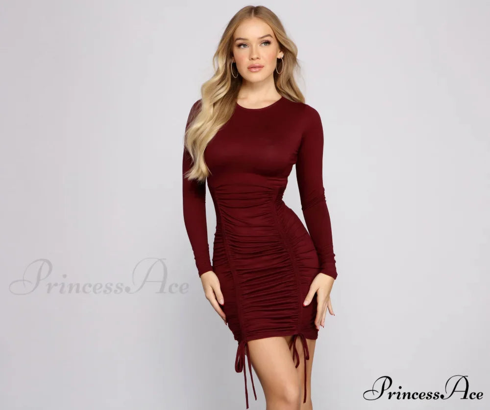Keepin' Knit Cute Charming Ruched Mini Dress
