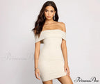Keeping Knit Casual Off Graceful the Shoulder Ribbed Mini Dress
