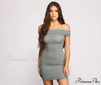Keeping Knit Casual Off Graceful the Shoulder Ribbed Mini Dress
