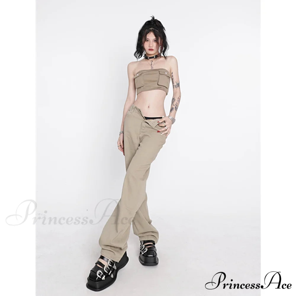 Khaki Wide Leg Jeans