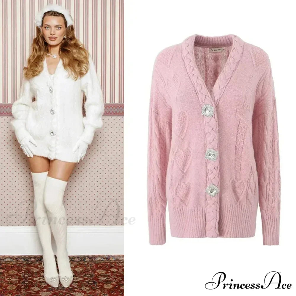 Knit Diamond Pink Cardigan