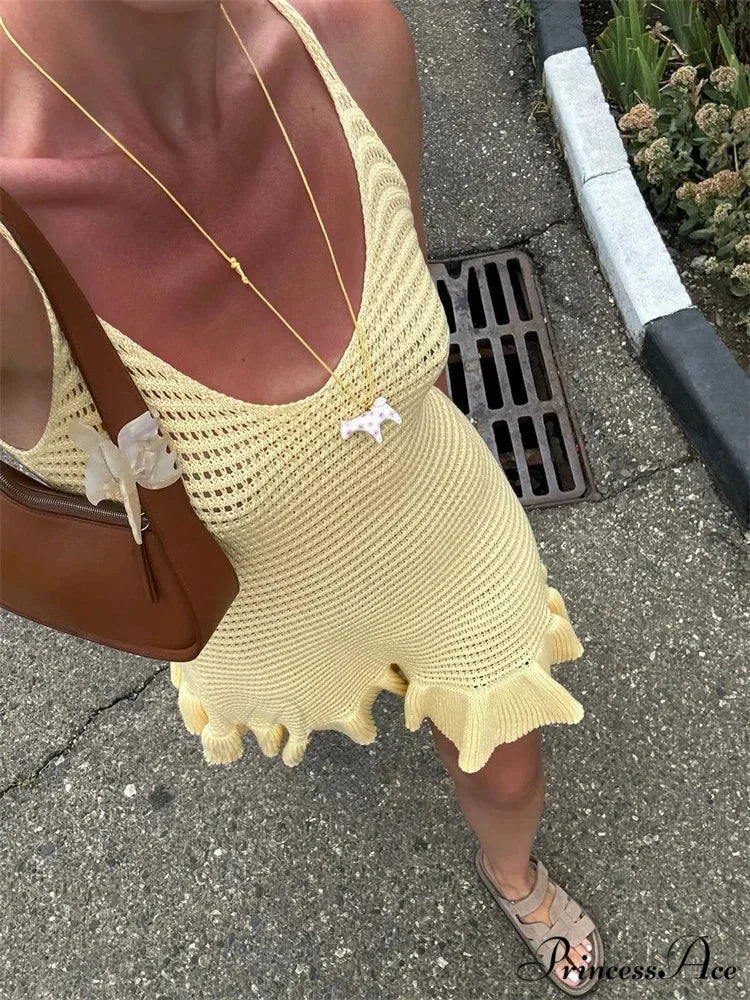 Knit Empty-Out V-Neck Mini Dress