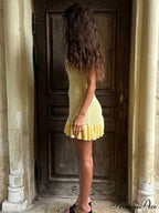 Knit Empty-Out V-Neck Mini Dress