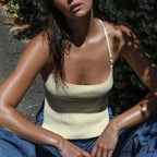 Knit Fasten-Up Halter Crop Top