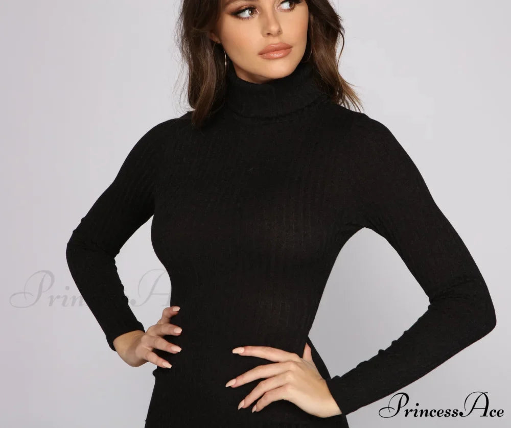 Knit Girl Stylish Turtleneck Mini Dress