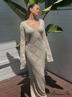 Knit Hollow V Sweater Maxi Dress