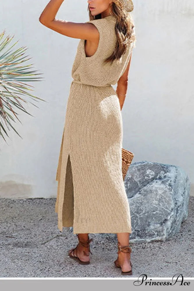 Knit Tank Dress with Tie-waist Slit