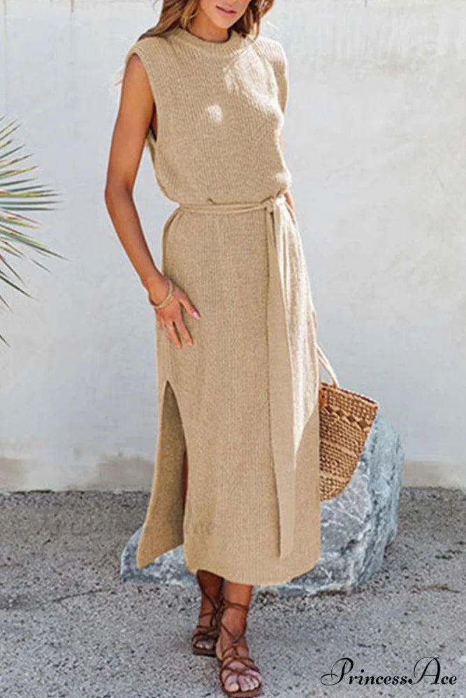 Knit Tank Dress with Tie-waist Slit