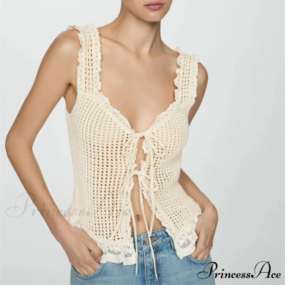 Knit Tie-Front Crochet Crop Top