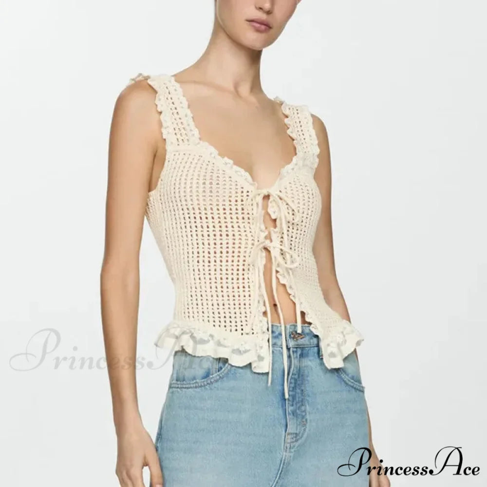 Knit Tie-Front Crochet Crop Top