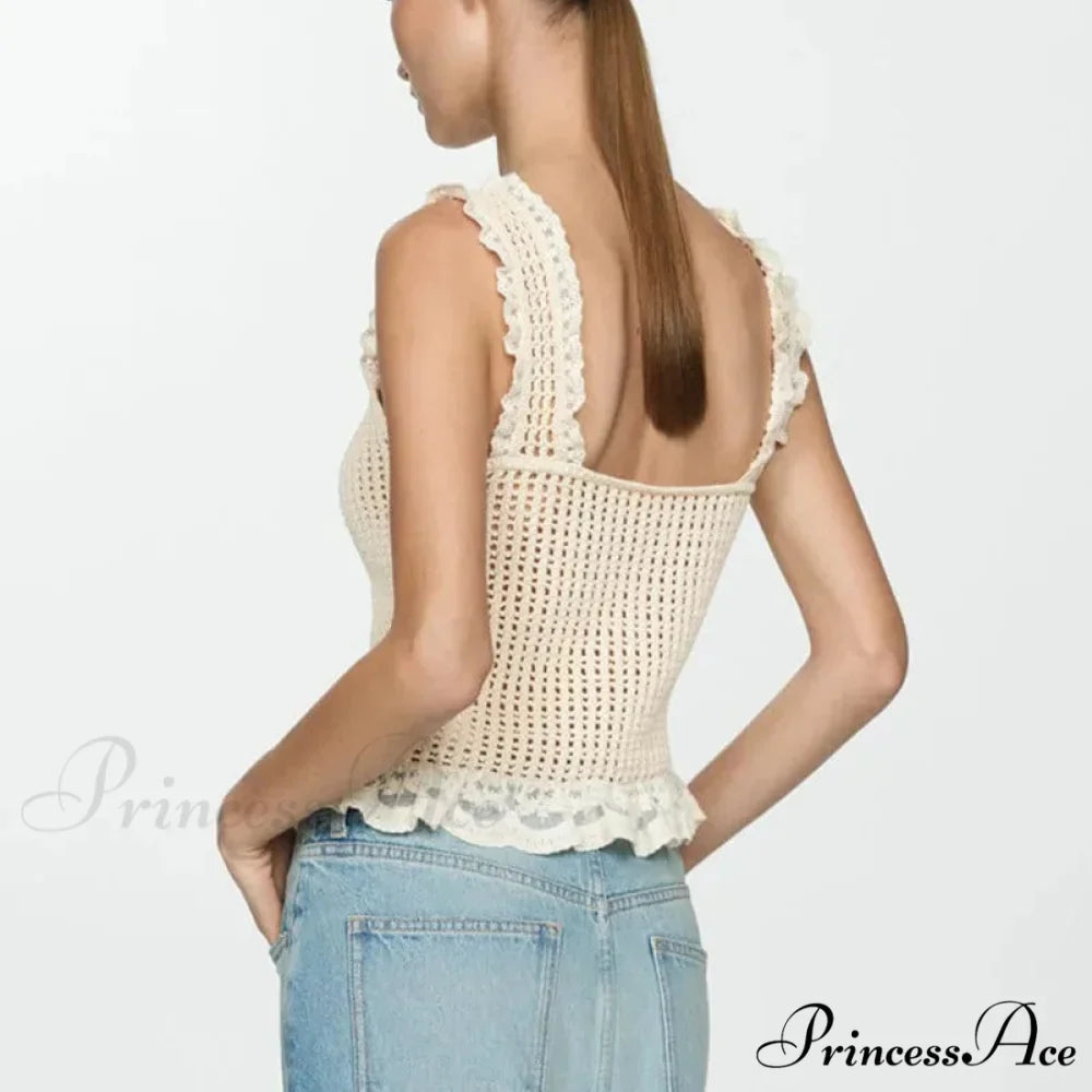 Knit Tie-Front Crochet Crop Top